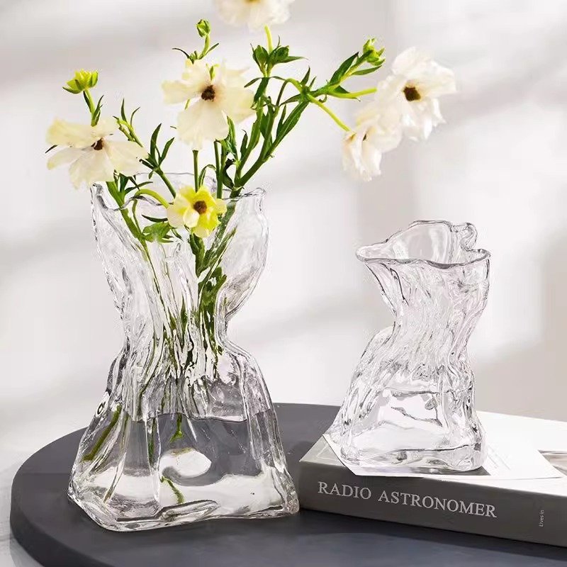 Nordic Glass Vase Ins Style Creative Irregular Transparent Homestay Living Room Desktop Flower Arrangement Hydroponic Decorative Ornaments