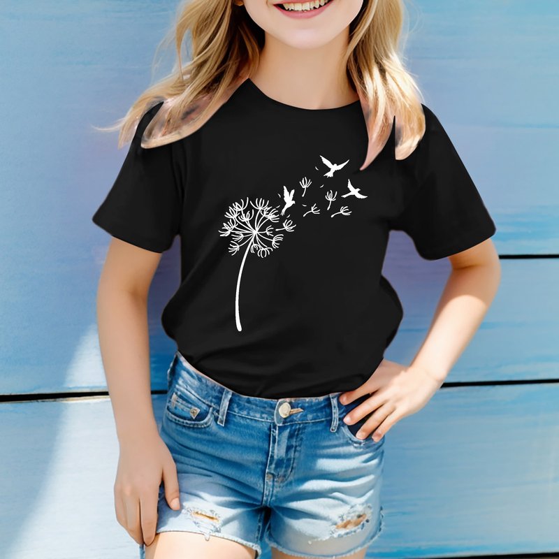 Mother & Kids 2024 Summer Foreign Trade Children's Clothing New Dandelion Cute Print Children's Round Neck T-shirt Children's Short Sleeve Top
