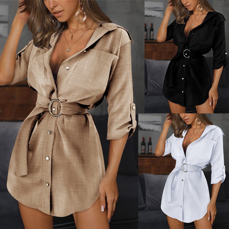 Women's clothing popular shirts solid color graceful sleeves V-neck women's dress shirts for women