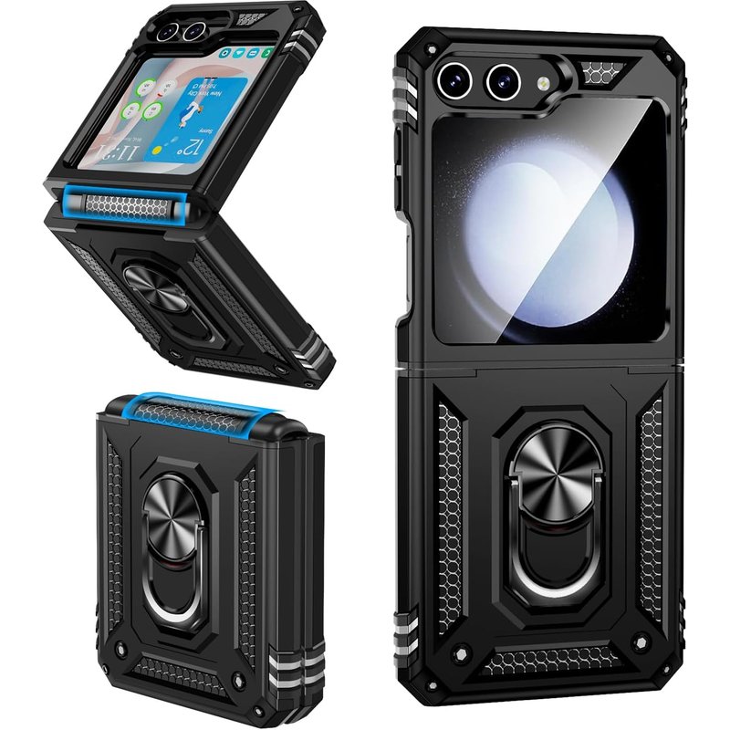 ONOLA phone case with hinge protection and 360 ° rotating ring magnetic bracket, suitable for Samsung Galaxy Z Flip 5 5G