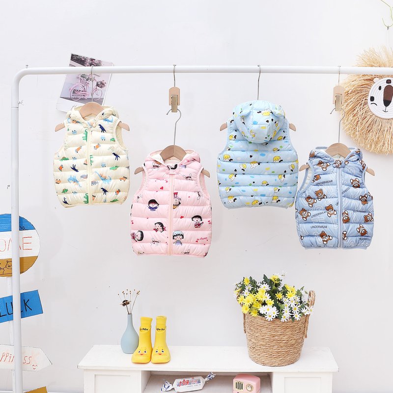 Kids' Quilted Puffer Vest – Lightweight Hooded Outerwear With Easy-Clean Coating (1-5 Years, 80-120cm, Unisex, Cartoon Prints)