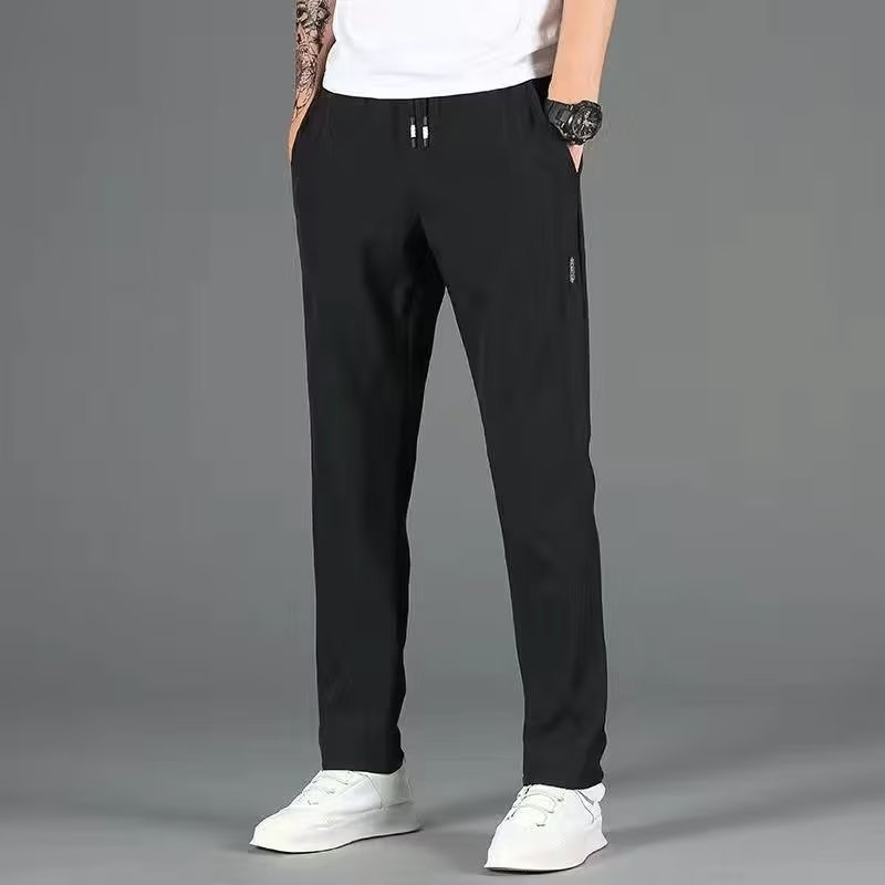 Ice Silk Pants Men's Trendy Loose Breathable Straight Pants Casual Stappy Pants Korean Style Slim-fit Straight-tube Sports Pants