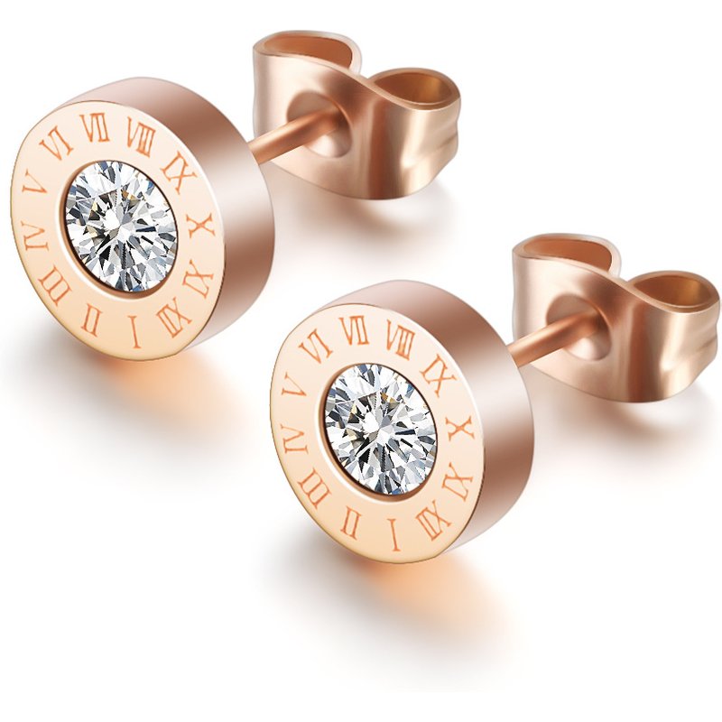 Stainless Steel Roman Numeral Stud Earrings for Women Men Fashion Round Anti-allergy Crystal Stainless Steel Earrings Jewelry