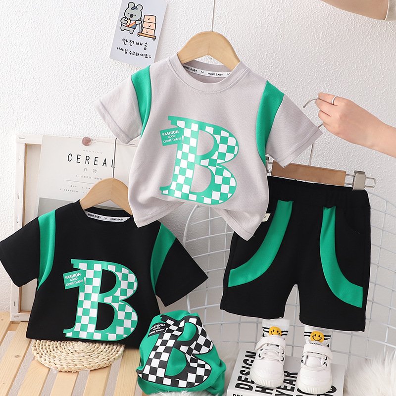 Boys 2024 New Fashionable Children's Clothing Fashion Baby Girls Short sleeved Two Piece Trendy Summer Set