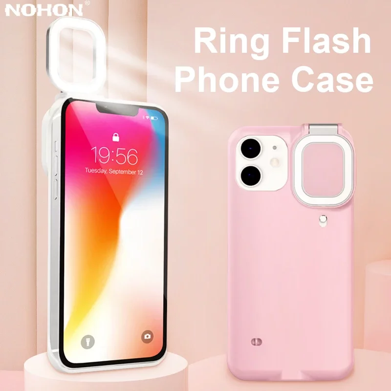 Beauty Ring Flash Phone Case For iPhone 12 Pro Max 11 Cases with LED Selfie Light Portable Protective Back Cover