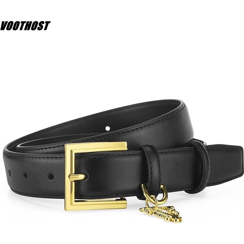 VOOTHOST New Women Belt Genuine Leather Brand Designer Pin Buckle Fashion Fine Jeans Dress Waistband Girl High Quality Belts V0218
