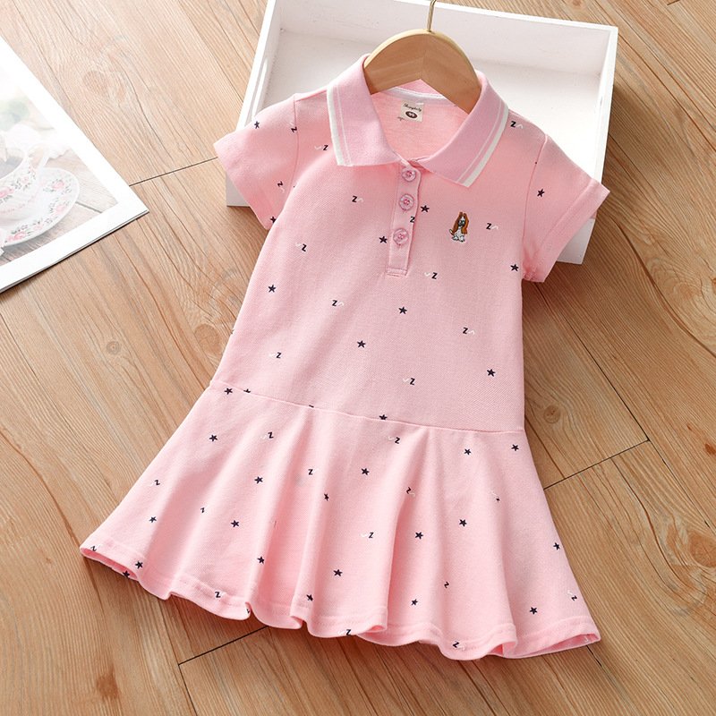 Mother & Kids Girls Dress Children's Summer Skirt 2024 New Little Girl Korean Version Of The College Style Short-Sleeved Polo Skirt