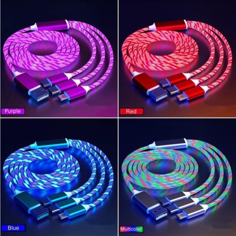 3 in 1 Light up Charging Cable,Multi LED Charging Cable,Light Up Charger Cord,3A USB Cable,Compatible with Most Smart Phones