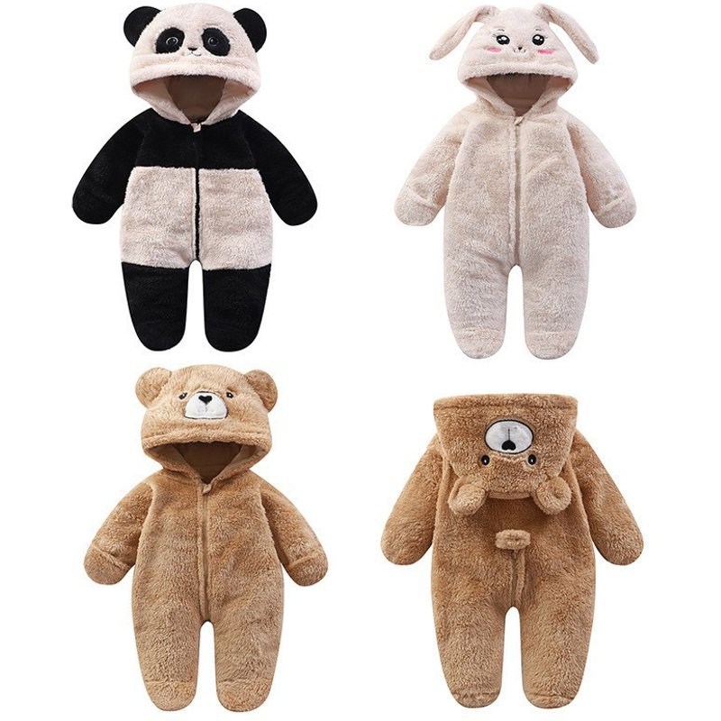 Mother & Kids Adorable Animal-Themed Baby Fleece Jumpsuit – Panda, Bunny & Bear Designs – Cozy Winter & Fall Outfit For Newborns (0-12 Months)