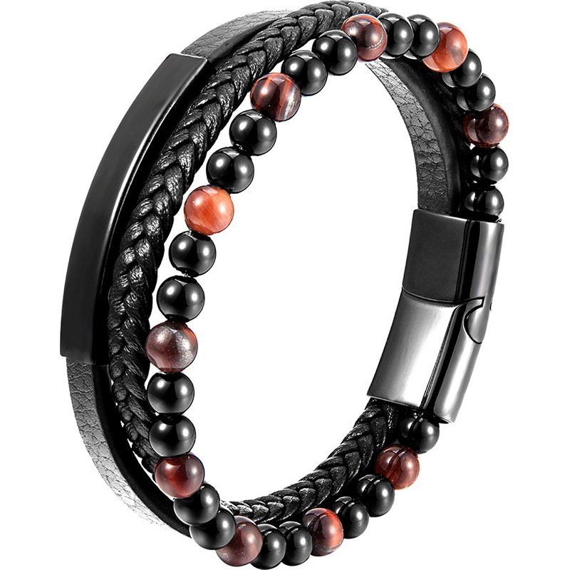 Men's Jewelry Natural Stone Volcanic Stone Leather Bracelet Stainless Steel Leather Braided Bracelet Multi Layer Men's Titanium Steel Jewelry