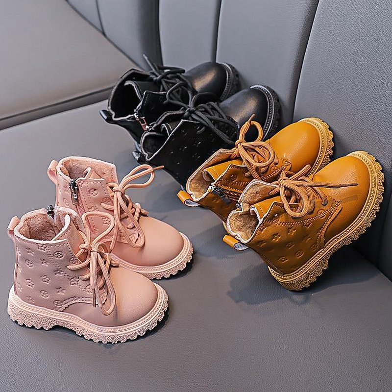 SHLIANG Kid Fashion Boots Autumn Winter Boys British Plush Short Boot Girl Ankle Boots Boy/ Girls Boots Children Shoes Y0057