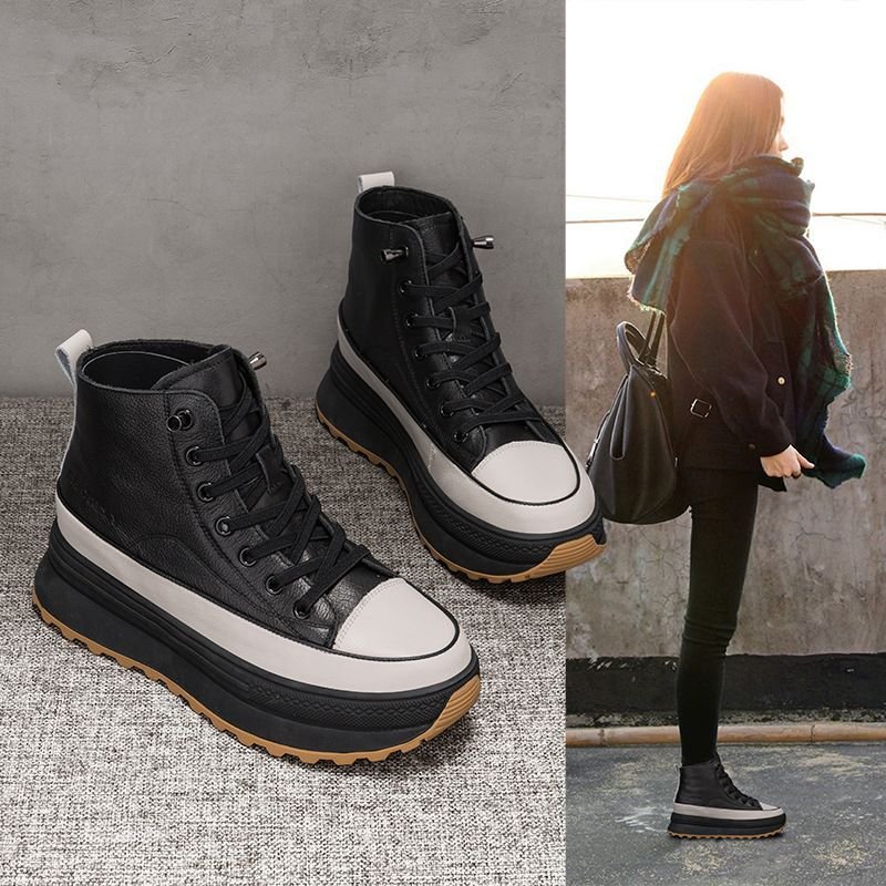 Women Shoes Fashionable Heels Fashionable Sports Shoes Genuine Leather Martin Women S Platform Shoes New Style Versatile Slimming Short Boots