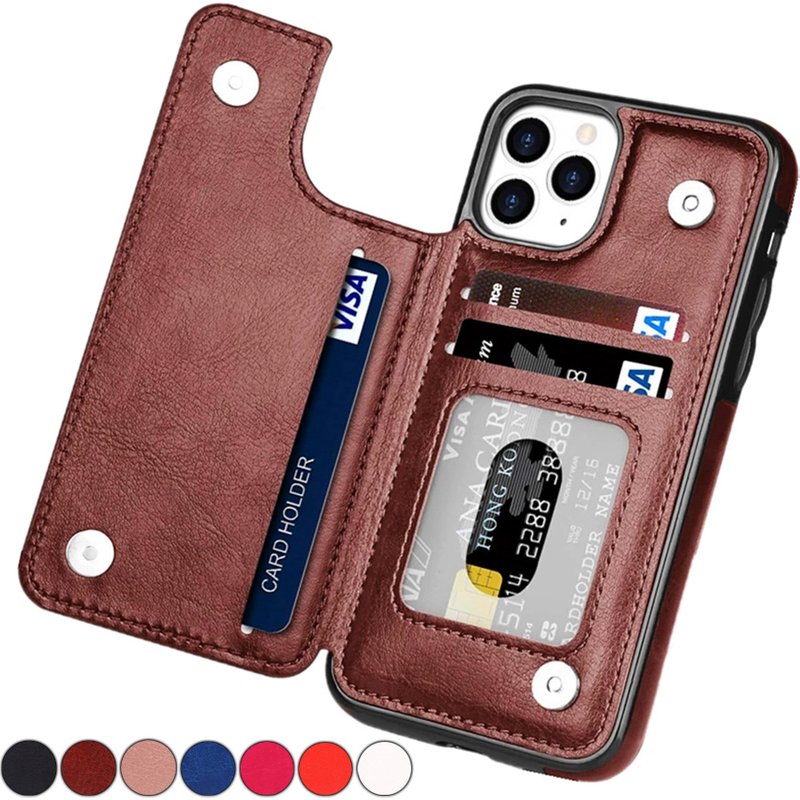 Wallet Double Button Stand Leather Case For iPhone 14 Pro Max 13 Pro 12 11 SE 2022 X XR XS Max 8 7 6 6S Plus 5 5S With Card Slot