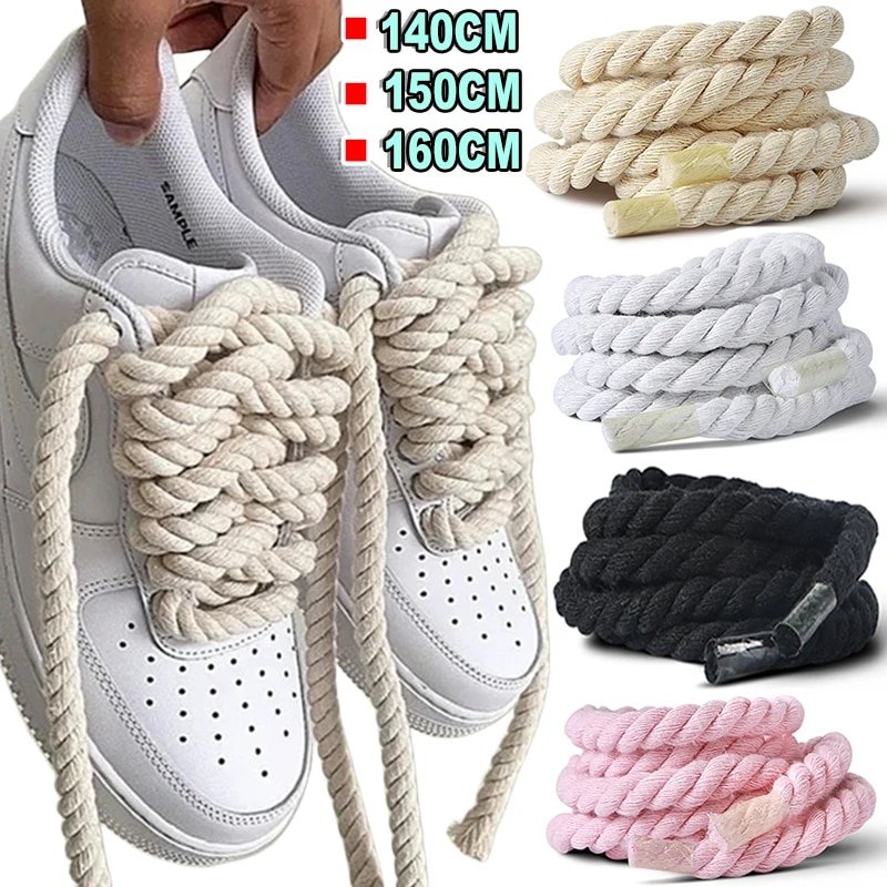 Bold Cotton Linen Twist Weave Shoelaces solid Color Rope Shoes Laces Men Women Trendy Personality kpop Sport Casual