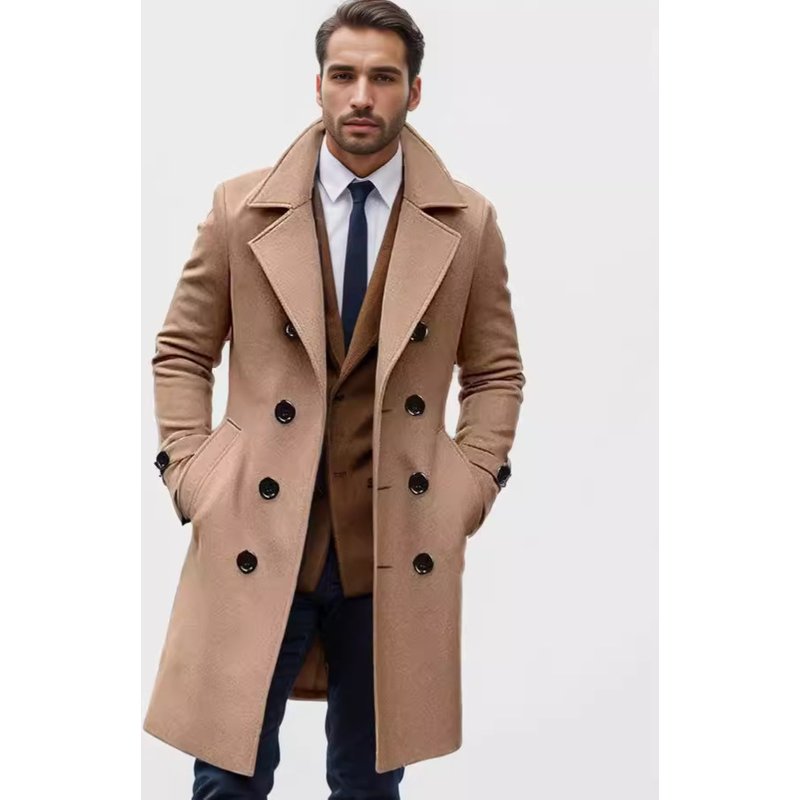 2024 autumn and winter high-quality thick medium long double breasted men's slim fit woolen coat European size