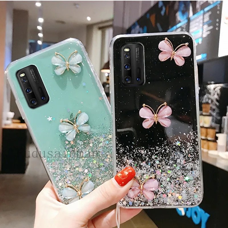 Bling Glitter Butterfly Lanyard Case for Samsung A34 A23 A54 A14 A12 A13 A31 A21S A32 A52 A72 A33 A53 A73 M21 M51 Cover
