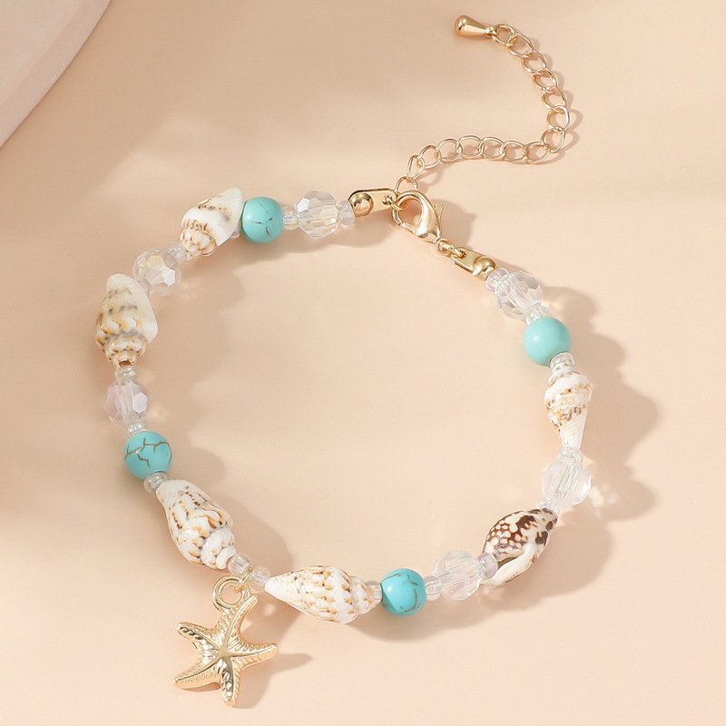 Popular accessories: conch, rice bead, turquoise bracelet, beach starfish pendant, shell, crystal bead bracelet