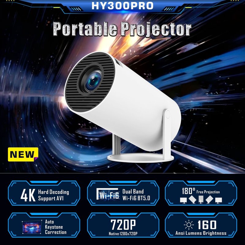 Portable Mini Projector 4K HY300 PRO Private Projector Wall Screen For Living Room Android With Hebrew F100