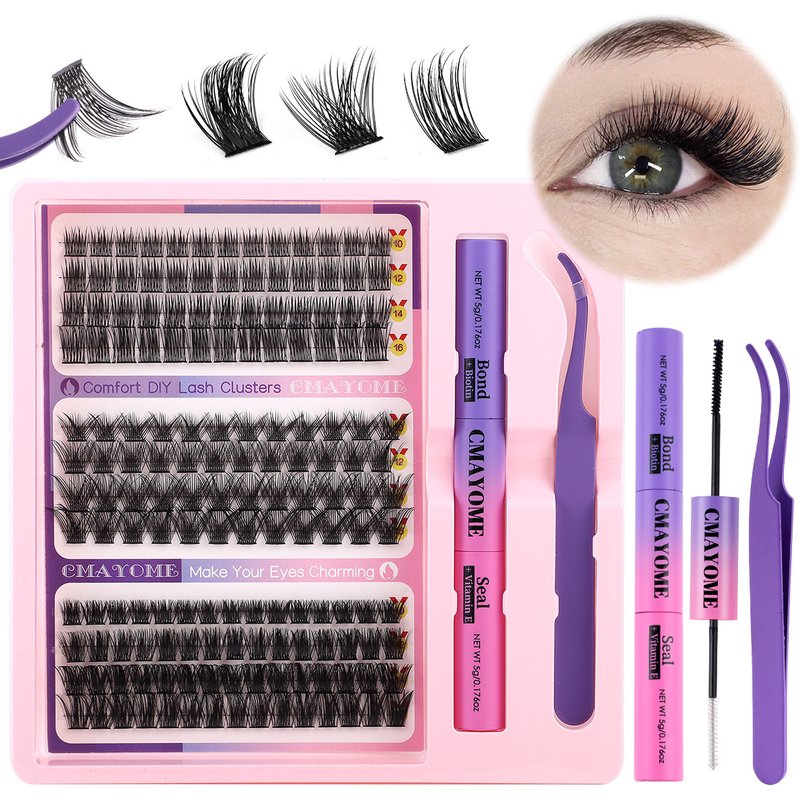 Segmented Single - Cluster DIY False Eyelash Glue & Tweezers Set 10 - 16mm, 3 - Style Mixed, Natural And Versatile Lashes
