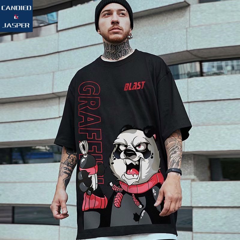 C&J2023 New China-Chic Panda T-shirt Fat Man Trendy ins Short Sleeve Trendy Brand Loose Summer Large Half Sleeve 8XL