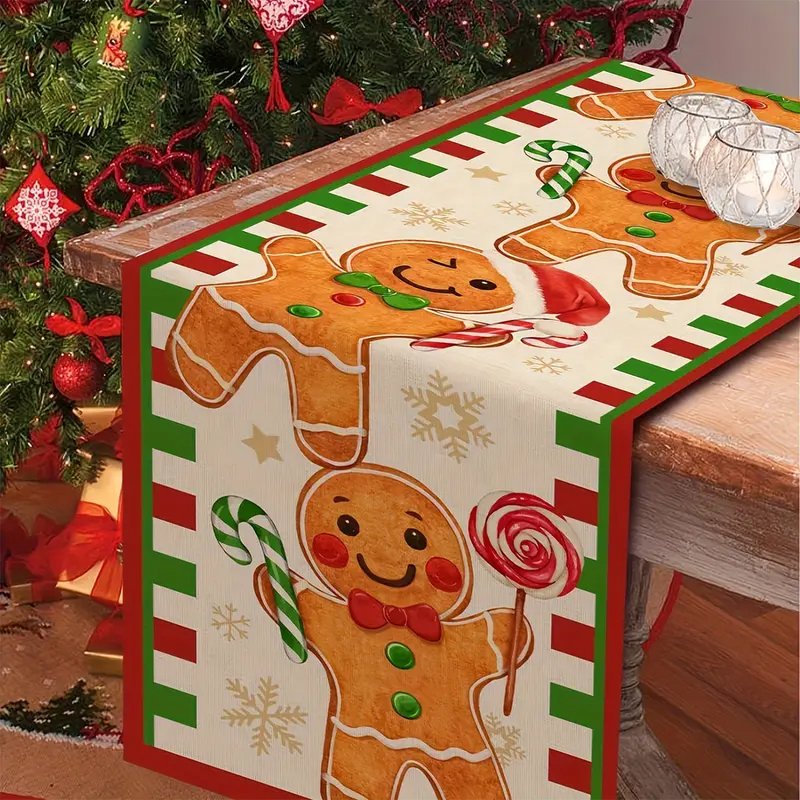 Home & Garden Ming Guan New Innovative Christmas Gingerbread Table Runner Placemat Linen Printed Living Room Coffee Table Dining Table Decoration