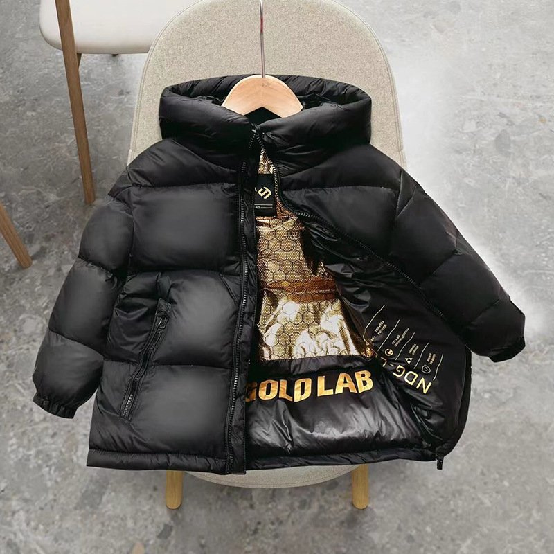Children's Down Jacket Winter Boys And Girls Black And Gold Short Thickened Down Jacket Children's Winter Clothes