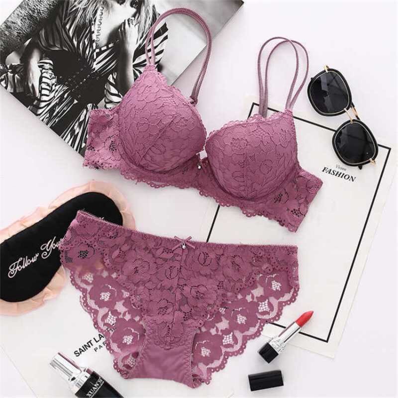 Factory Direct Women's European And American Sexy Lace Bra Set Underwear Beautiful Back Deep V Small Chest Gathered Comfortable And Breathable