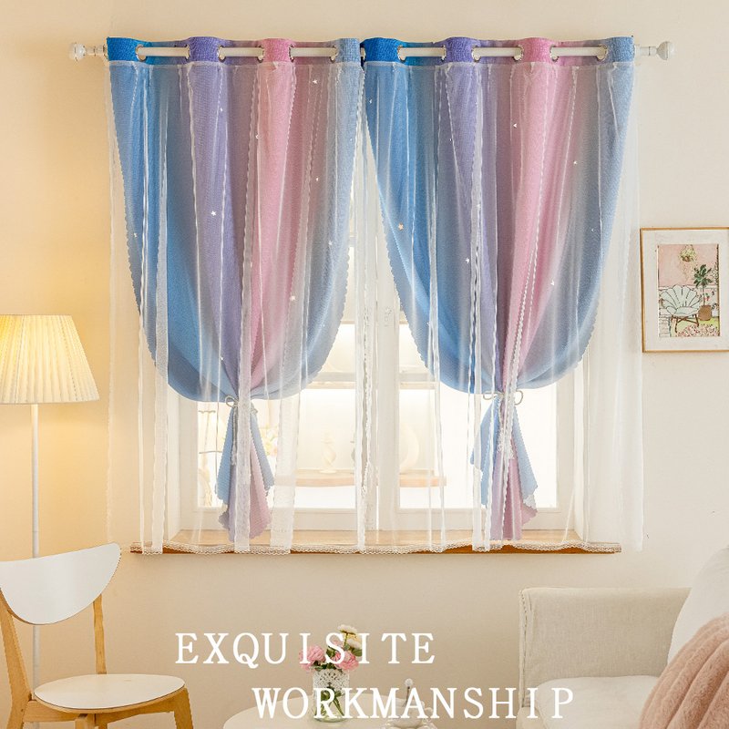 Morandi Gradient Striped Blackout Sheer Curtains - Dual Layer Thermal Insulated Window Drapes (Noise Reducing For Living Room/Bedroom)