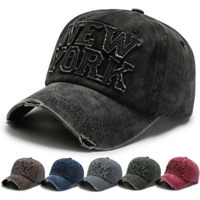 Hat Men's wash cloth letter embroidery Baseball cap American street worn cap casual Sun hat