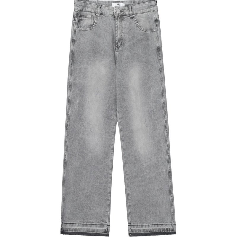 Washed Distressed White Raw Edge Jeans Men's American Fashion Brand Loose Straight Pants Street Fashion Casual Trousers