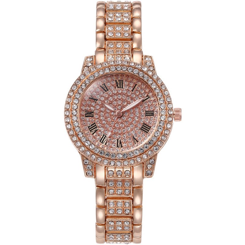 Full Diamond Casual Fashion Watch Women's Retro Roman Plate Steel Band Watch Casual Quartz Watch