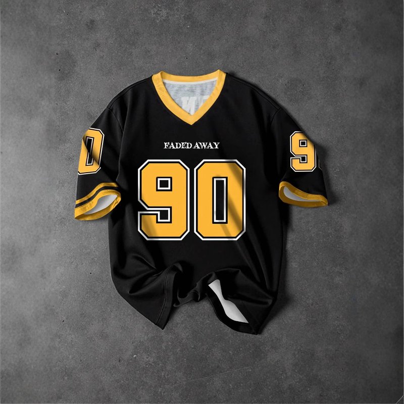 Men's Clothing Y2K New Retro No.90 Men's Printed T Shirt V Neck Short Sleeve Football Sports Shirt Large Loose Short Sleeve Unisex