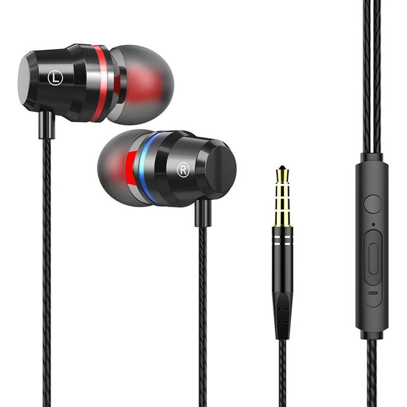 3.5mm Wired In-Ear Earphone Heavy Bass Stereo Volume Control Headphone With Mic