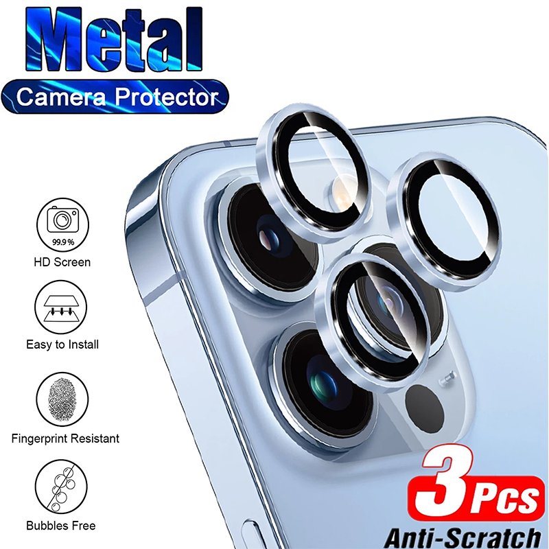 3PCS Metal Camera Lens Glass for iPhone 14 Pro Max 14 Plus Metal Lens Screen Protector for iPhone 13 12 11 Pro Max 13 Mini Glass