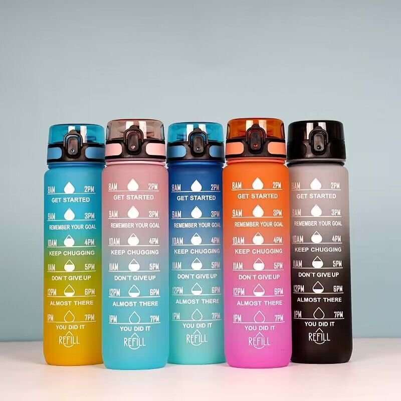 1L Direct Drinking Fashion Gradient Color Water Cup For Students With Handle To Carry Plastic Cup Sports Water Bottle