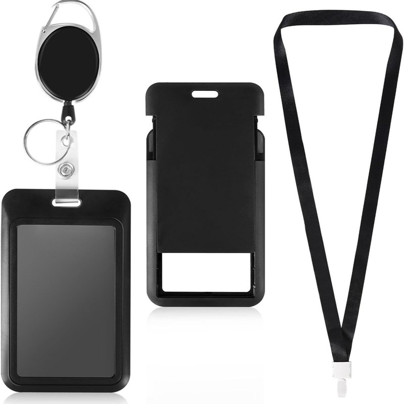 Badge Reel With Retractable Clasp And Back Clip, Oval Clasp, Vertical ID Card Holder With Neck Strap