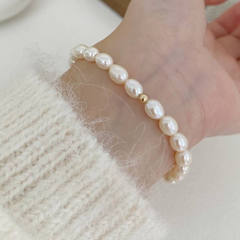 Natural freshwater pearl bracelet, simple retro fashion, rice beads, real pearl beads, light luxury elastic bracelet