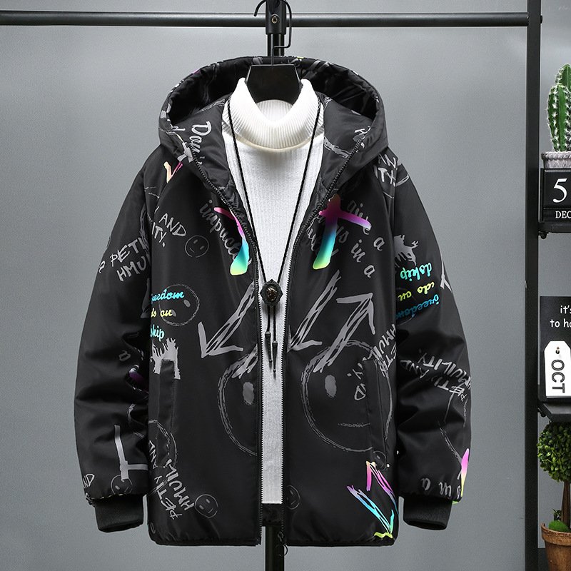 Men's Clothing large size cotton clothing men autumn and winter new hooded loose cotton clothing youth camouflage two cotton cotton jacket