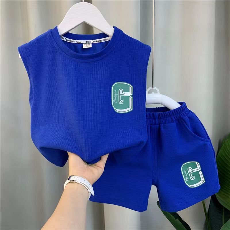 Mother & Kids New Boys Vest Suit Children's Stylish Baby Domineering Summer Boy Children's Summer Two Piece Suit