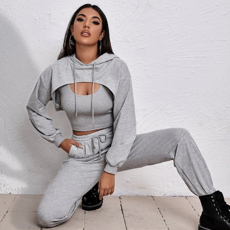 women's spring hoodie loose vest sweatshirt sweatpants sports jogging three-piece suit