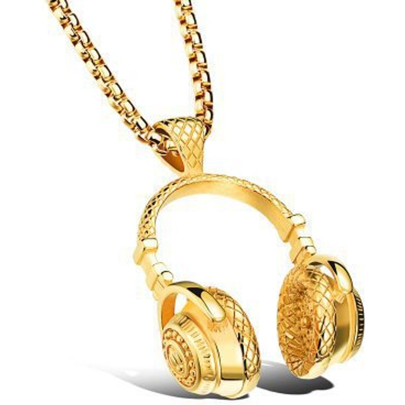 Fashion Rock Hip Hop Jewelry Men Necklace Stainless Steel DJ Music Headphone Pendant Necklaces Cool Gifts Mens Jewellery