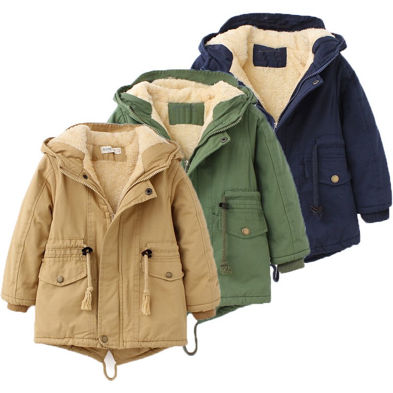 Kids Clothing Plus Velvet Thickening Warm Hooded Swallowtail Windbreaker Cold Proof Jacket Winter Children's Cotton Clothes