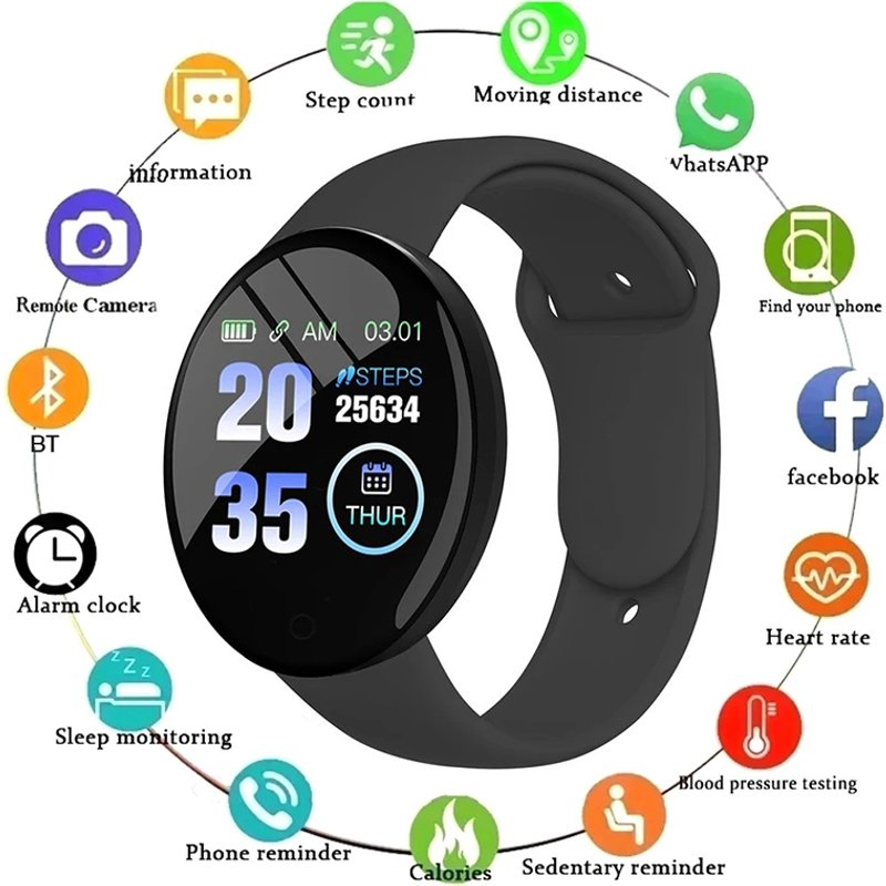 2024 New Smart Bracelet D18 Real Step Count Fashion Alarm Clock Watch Bluetooth Music Fiess Tracker Sports Smartwatch