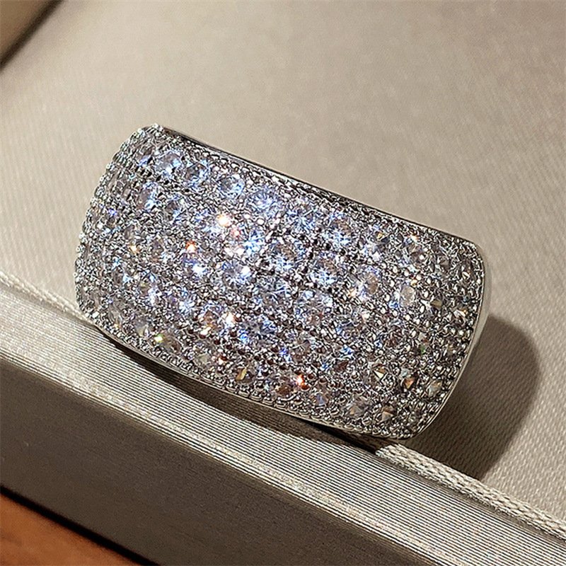 Cao Shi Plating Ring Super Sparkling Full Diamond Half Circle Zircon Women's Ring Accessories