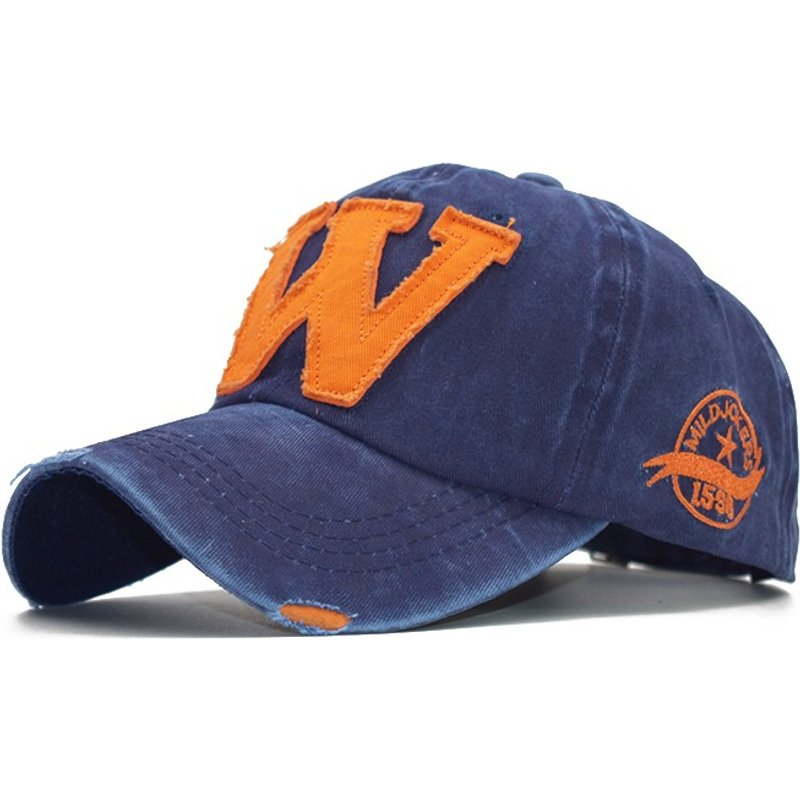Letters W baseball cap outdoor retro wash old do not lose colour sun hat hockey back strap hat men women