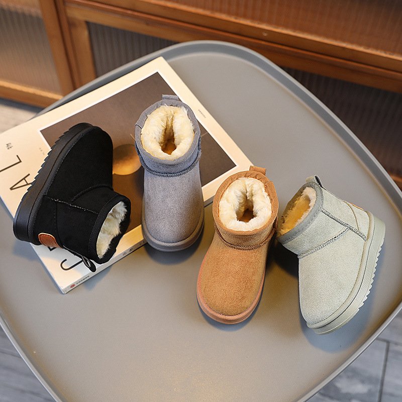 Kids' Winter Snow Boots - Fleece Lined, Waterproof, Anti-Slip, Warm Short Boots For Boys & Girls (Black, Grey, Khaki)