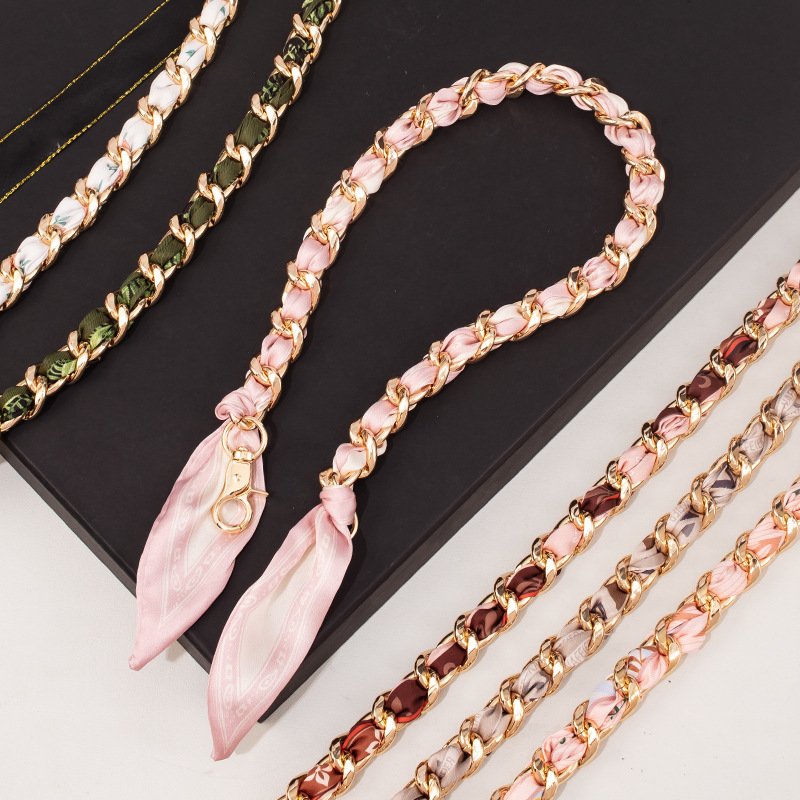 Bag Straps Single-shoulder Replacement Bag Chain, Silk Scarf Woven Decorative Bag Strap, Bag Chain, Long Metal, Simple Hand-held Underarm