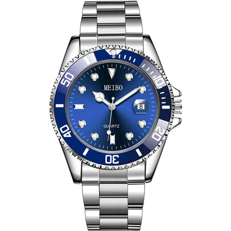 New Men's Watch Luxury Business Stainless Steel Strap Quartz Watch Green Dial Calendar Clock Watch Religio Masculino