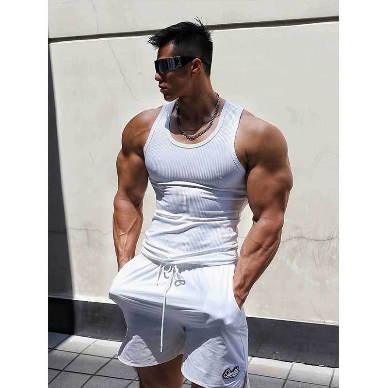 Men's Clothing Vest Ice Silk Thick Thread Street Fitness Elastic Sports Slim Fit I Shaped Sweat