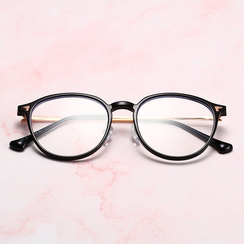 Unisex Fashion anti-blue glasses plain color cold brown flat lens oval glasses
